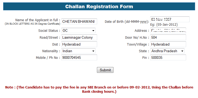 mds entrance challan registration