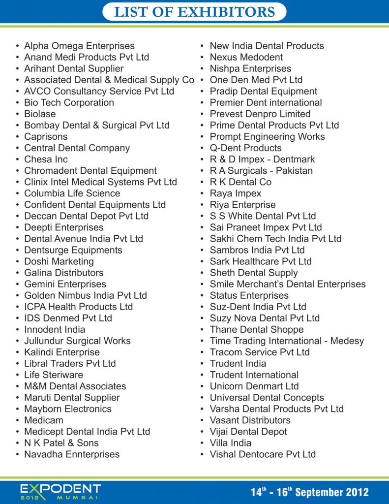 Expodent Exhibitors List